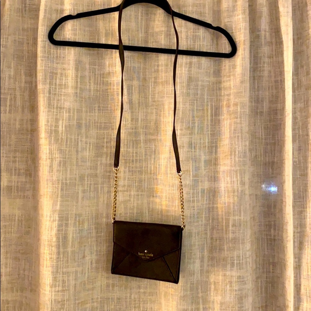 Black Kate Spade mini cross body with gold chain